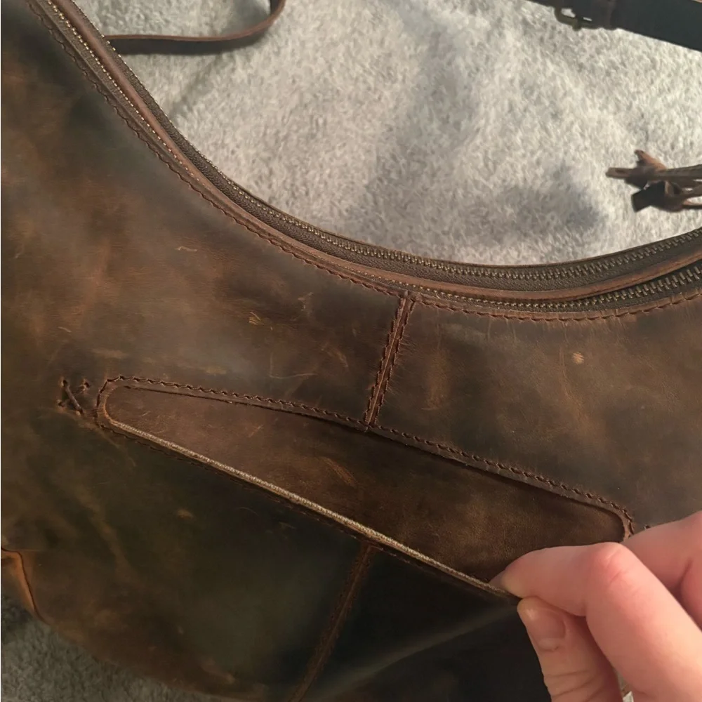 Born Brown Leather Hobo Distressed Shoulder Bag Purse Y2K - Picture 8 of 12